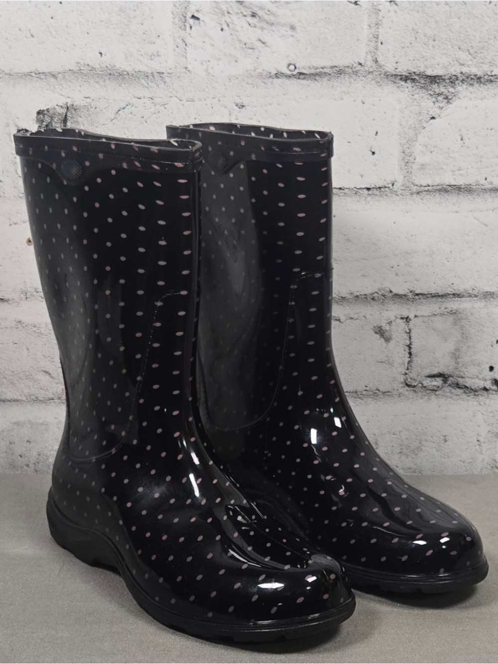 Sloggers Black Pink Polka Dot Rain Boots Women’s Size 8 Waterproof
